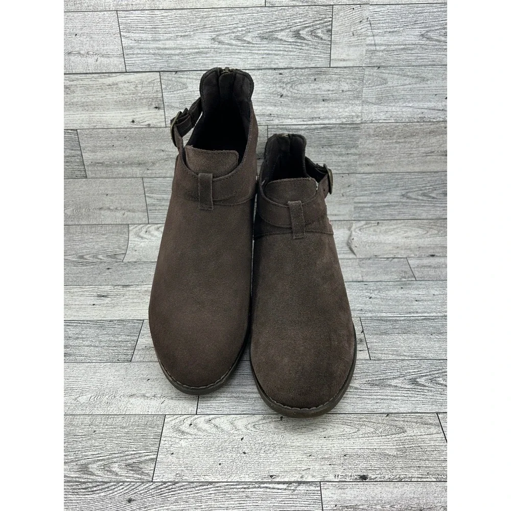 Skechers Women Sz 8.5‎ Brown Suede Ankle Boots 44651 Memory Foam Buckle Booties